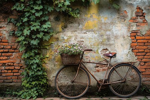 Vintage fiets met bloemenmand