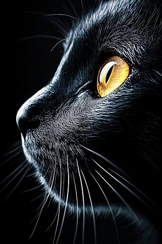 Close-up van zwarte kat met gouden oog