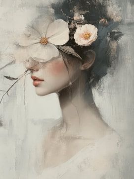 Portret met een romantische uitstraling in wit van Carla Van Iersel