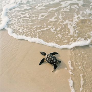 Kleine schildpad op het strand van Poster Art Shop