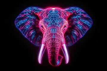 Neon olifant in futuristische abstracte kunst van De Muurdecoratie