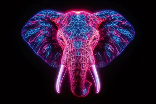 Neon olifant in futuristische abstracte kunst