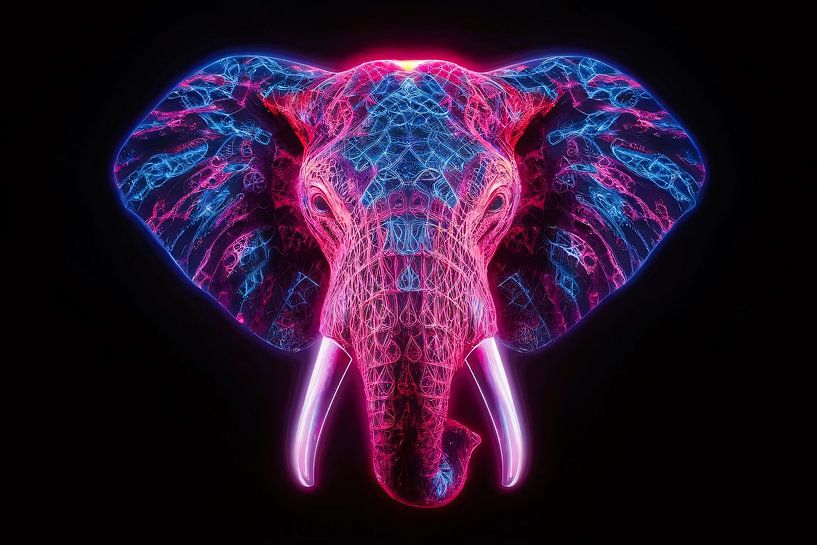 Éléphant en néon dans un art abstrait futuriste par Art & Soul Creations