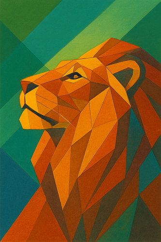 Een geometrisch kunstwerk van een leeuw.