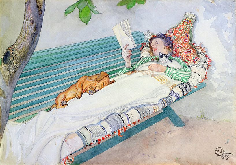 Carl Larsson,Vrouw die op een Bank ligt van finemasterpiece
