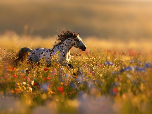 Fine Art Horses in a wealth of flowers