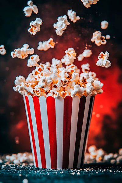 Flying popcorn in a retro cup by Poster Art Shop