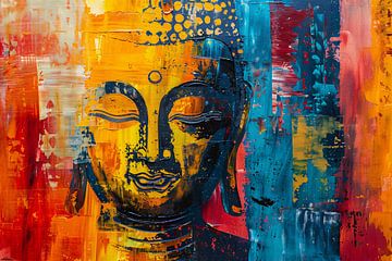 Abstracte Boeddha in Kleur met Dynamische Verf Stijlen van De Muurdecoratie