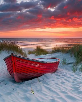 Rode boot, horizon kus van fernlichtsicht