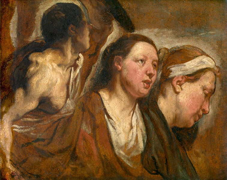 Two women's heads and torso of a warrior, Jacob Jordaens by Masterful Masters