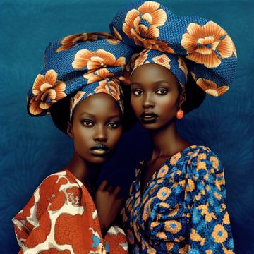 Farbenfrohes Porträt von zwei afrikanischen Frauen von Carla Van Iersel