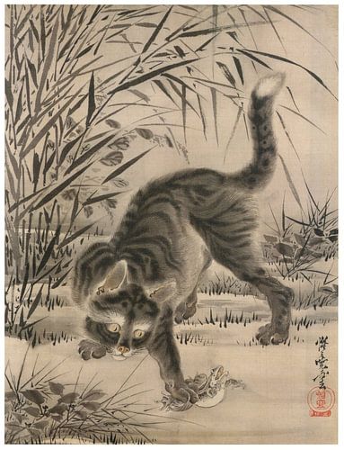 Kawanabe Kyōsai - Katze, die einen Frosch fängt