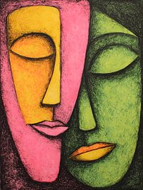 Abstrakte Gesichter, Porträt von rosa-grünen Menschen von IamHome Studio