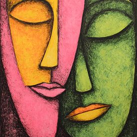 Abstrakte Gesichter, Porträt von rosa-grünen Menschen von IamHome Studio