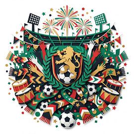 Paper Cut Soccer Championship Celebration with Lion Crest by Clay Artista