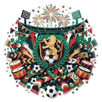 Paper Cut Soccer Championship Celebration with Lion Crest