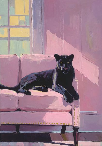 Panthère sur canapé rose par Niklas Maximilian