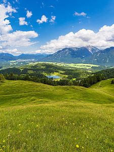 Uitzicht vanaf de Hoher Kranzberg op het Karwendelgebergte en Estergebi van Rico Ködder