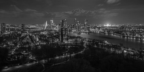 The view of Rotterdam-South with the illuminated De Kuip