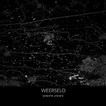 Schwarz-weiße Karte von Weerselo, Overijssel. von Rezona