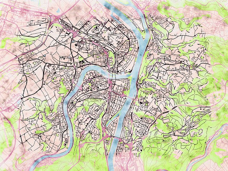 Karte von Koblenz im stil 'Soothing Spring' von Maporia