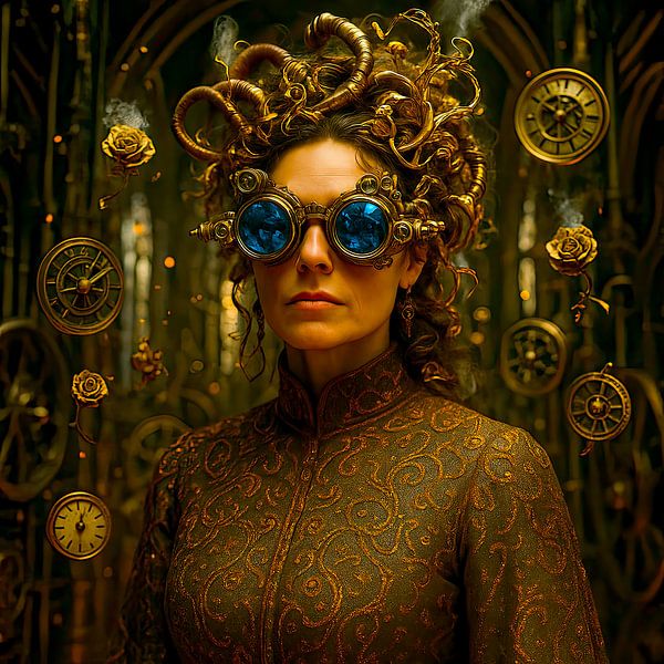 Faces of light: The chronomechanic in the golden mist of time by Klaus Tesching - Art-AI
