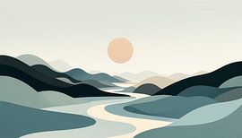 Horizon serein : paysage minimaliste au coucher du soleil sur Artistic