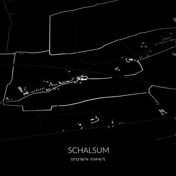 Zwart-witte landkaart van Schalsum, Fryslan. van Rezona