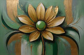 Golden Flower on Green Background by Art & Soul Creations