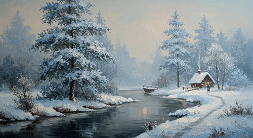 Peinture à l'huile d'hiver tranquille, art photoréaliste