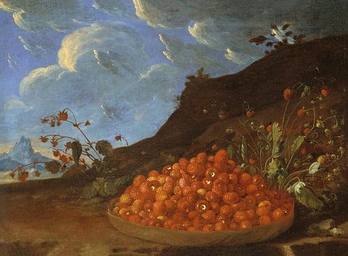 Mand met wilde aardbeien in een landschap, Luis Melendez