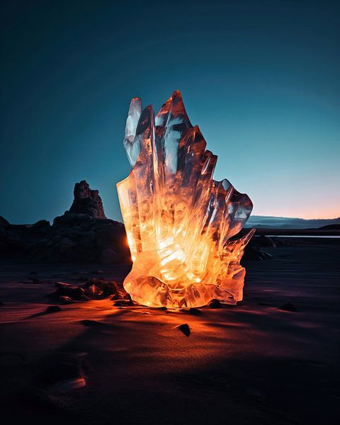 Eiskristall am Strand bei Sonnenaufgang von fernlichtsicht