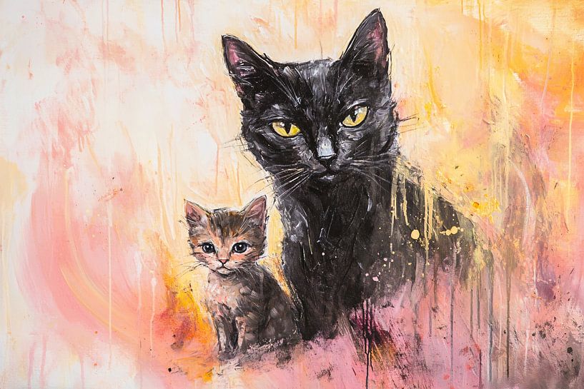 Mutter Katze und Kätzchen Kunstwerk von Imperial Art House
