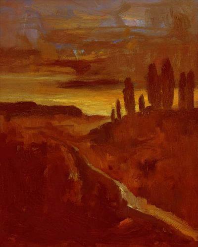 Evening red with poplars by Nop Briex