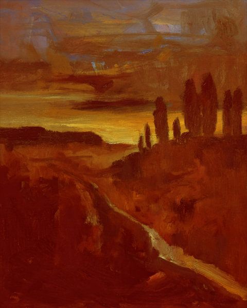 Evening red with poplars by Nop Briex