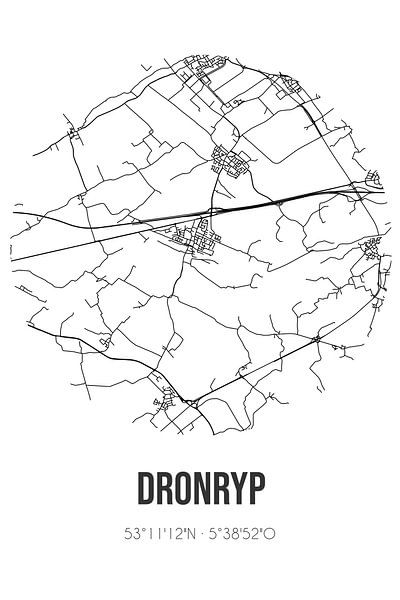 Dronryp (Fryslan) | Landkaart | Zwart-wit van Stad & Wand