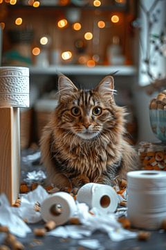 Playful cat causes mess in the bathroom by Felix Brönnimann