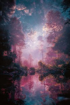 Roze Nevel in het Avondbos van Femea Stille Landschappen