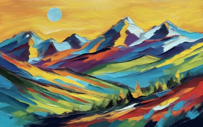 Colourful abstract - Mountains, sun and valley (1) by Anna Marie de Klerk
