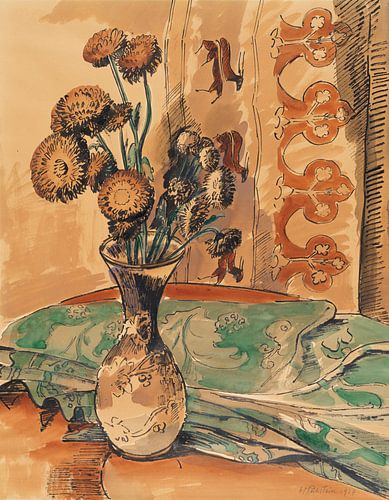 Max Pechstein, Bloemenstilleven met groene deken, 1927