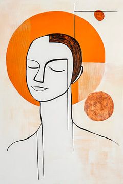 Minimalistisch portret met oranje accent van Poster Art Shop