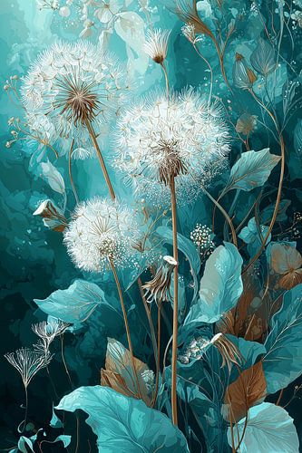 Dancing Dandelions in Turquoise