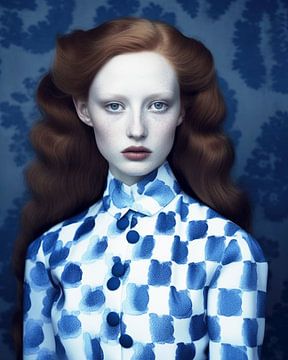 Portrait d'art "blanc et bleu" sur Carla Van Iersel