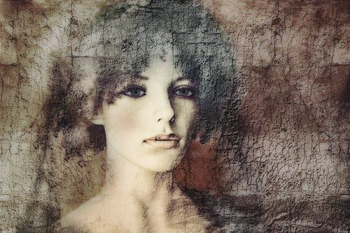 Portrait craquelé d'une jeune femme sur Marijke de Leeuw - Gabriëlse