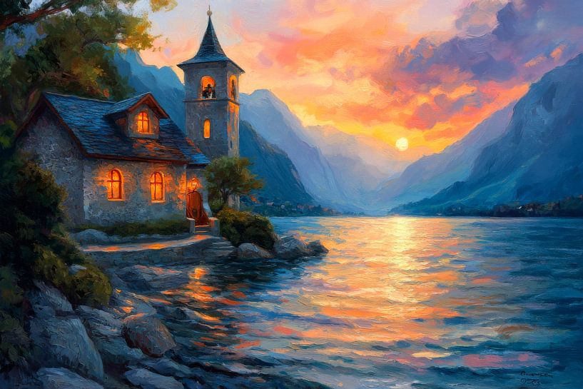 Sunset at the lake by Poster Art Shop