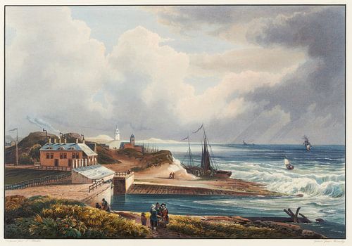 Uitzicht op Katwyk en de monding van de Rijn in de Noordzee, Johann Ludwig Bleuler