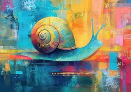 Schnecke mit buntem Hintergrund von Abstraktes Gemälde