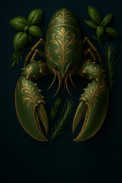 Groene kreeft kunst schilderij van Kleurenrijk