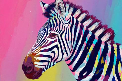 Kleurrijke zebra op abstract doek