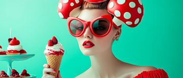 Vrouw met ijshoorntje en retro-uitstraling van Poster Art Shop